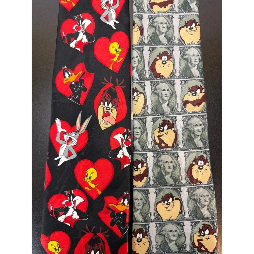 Vtg Warner Bros. looney Tunes Mens Ties Lot of 2 Bugs Bunny Taz Tweedy Daffy New